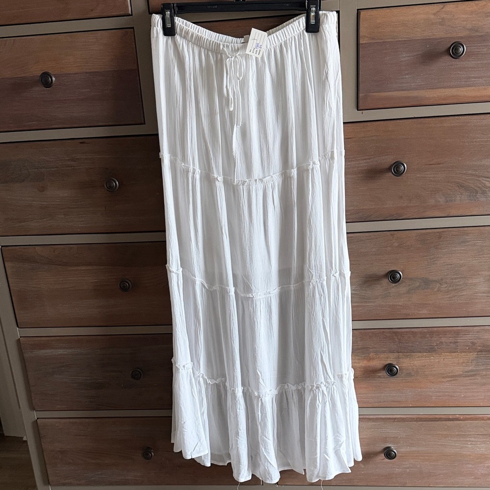 NWT Love Tree White Tiered Maxi Skirt with Drawstring Waist